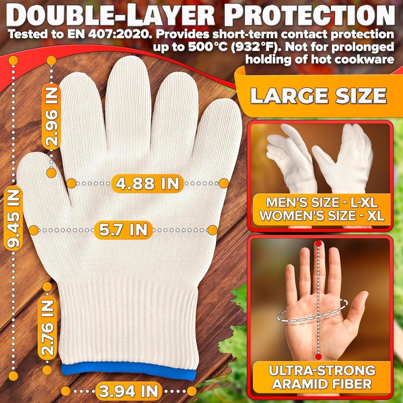 V TOWER Heat Resistant Gloves for Cooking & Grilling – Aramid Oven Mitts Gloves with Fingers, Short-Term Hand Protection up to 932°F and Secure Grip for Baking, Fryer, and BBQ - Image 2